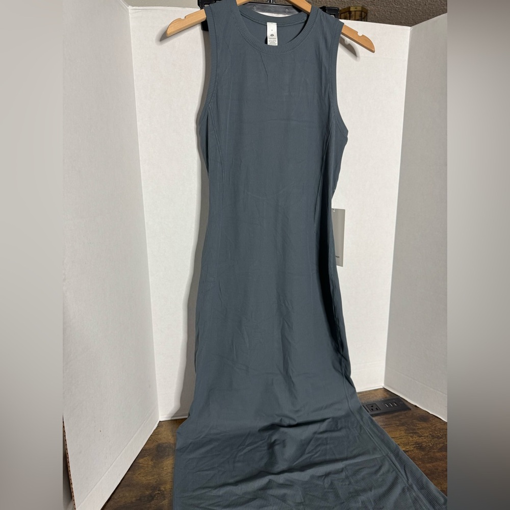 New Lululemon All Aligned Ribbed Midi Dress Size 6 Oil Blue - LW1FVAS RARE - Picture 4 of 8